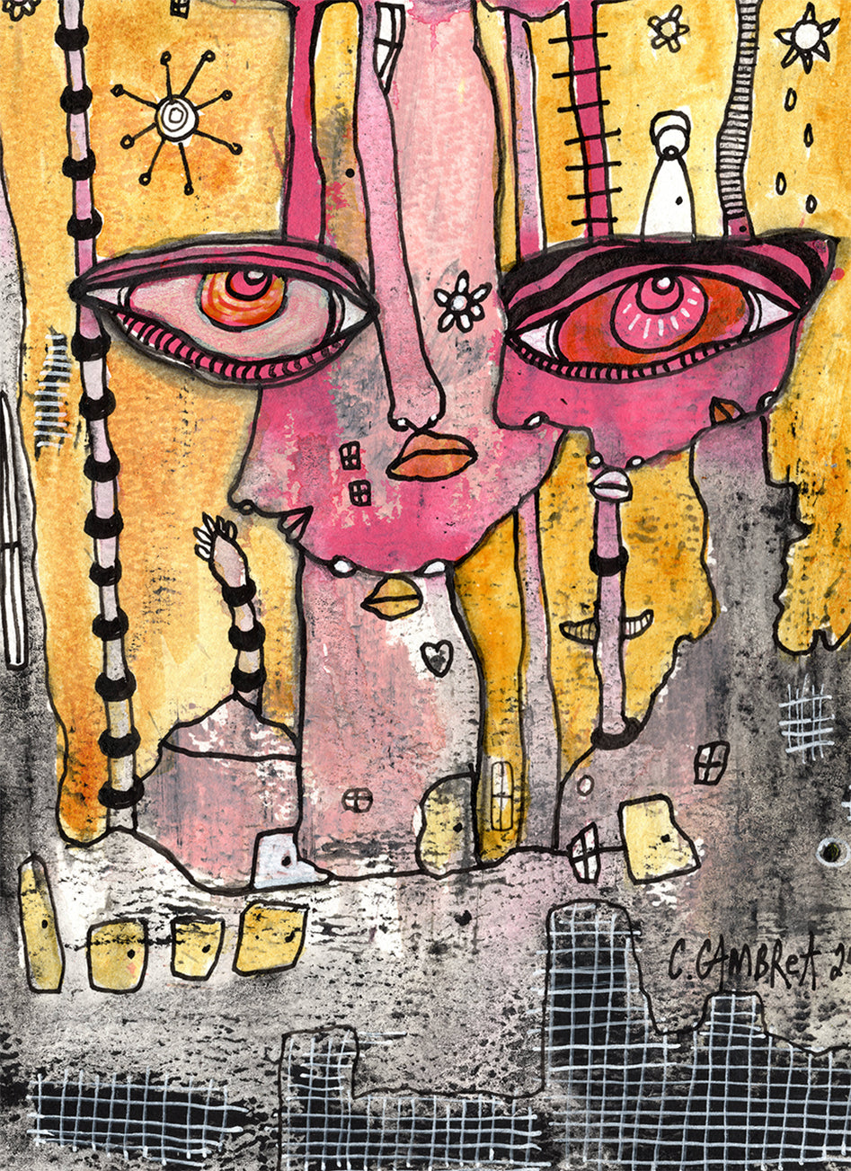 &quot;Bye&quot; Original Mixed Media art on Watercolor Paper