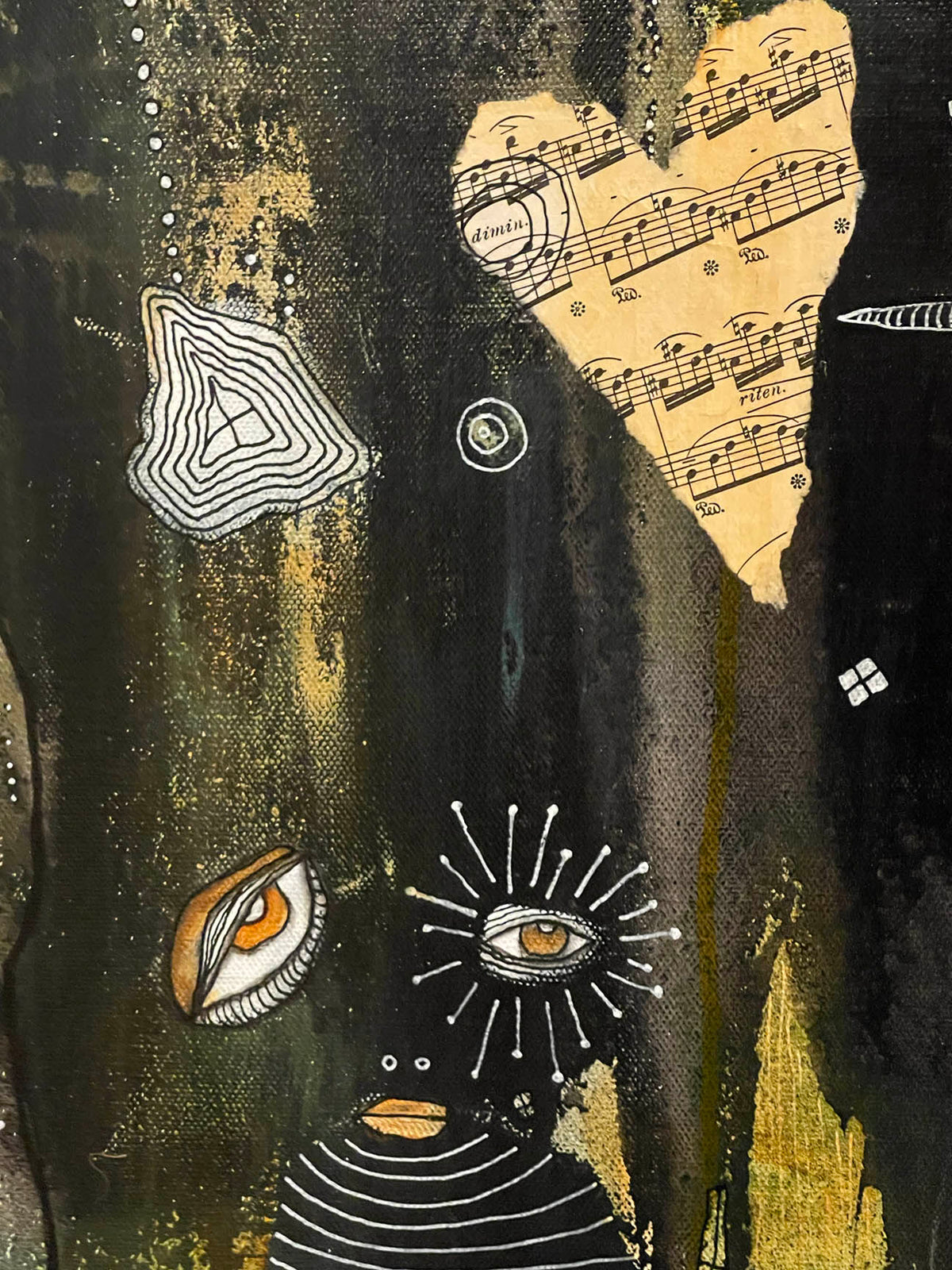 Fine Art on canvas with vintage Chopin Music Sheet Collage &quot;Dimin&quot;