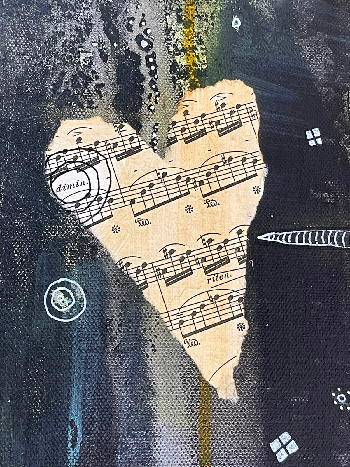 Fine Art on canvas with vintage Chopin Music Sheet Collage &quot;Dimin&quot;