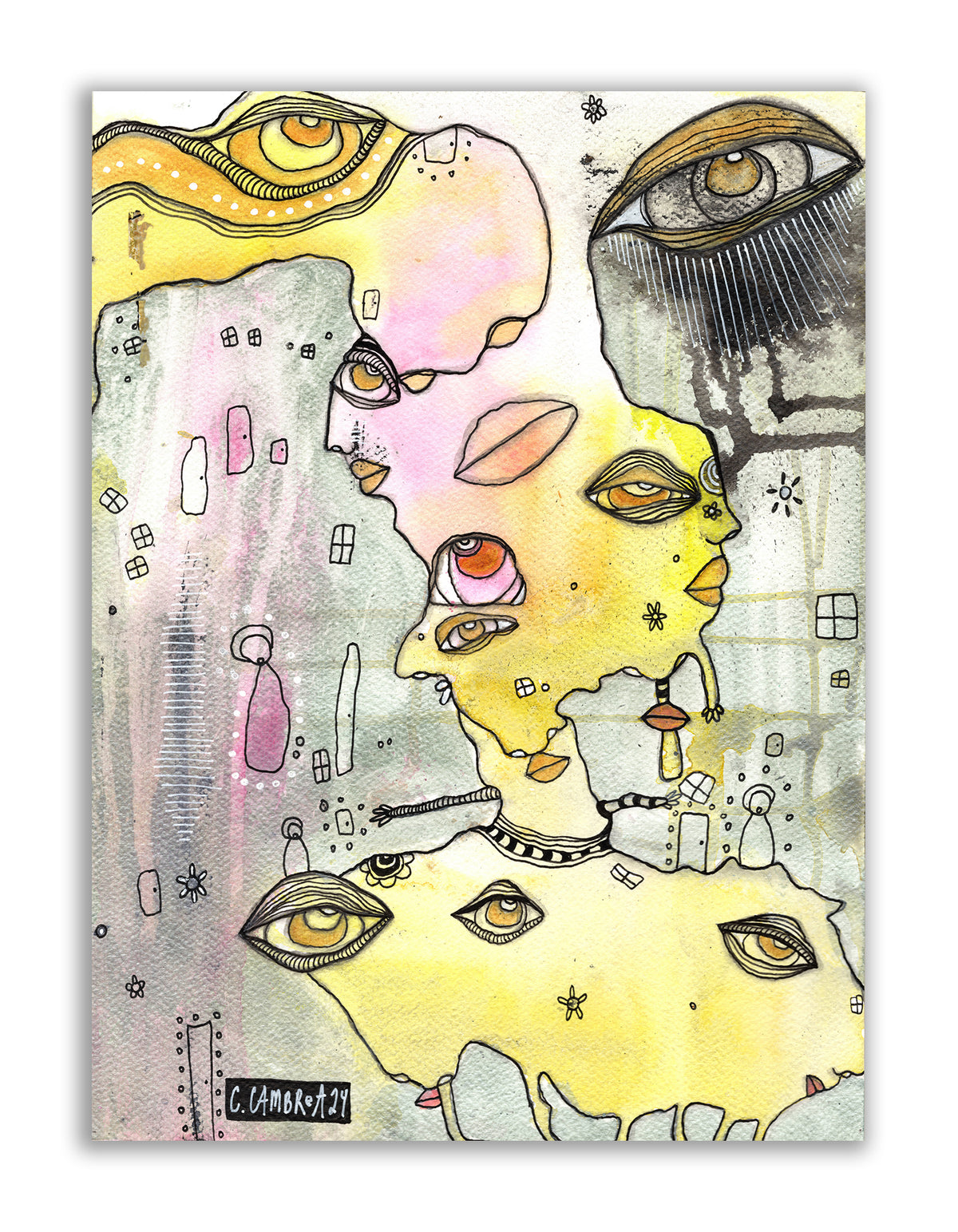&quot;Dripping with Friends&quot; Original Mixed Media art on Watercolor PapeR