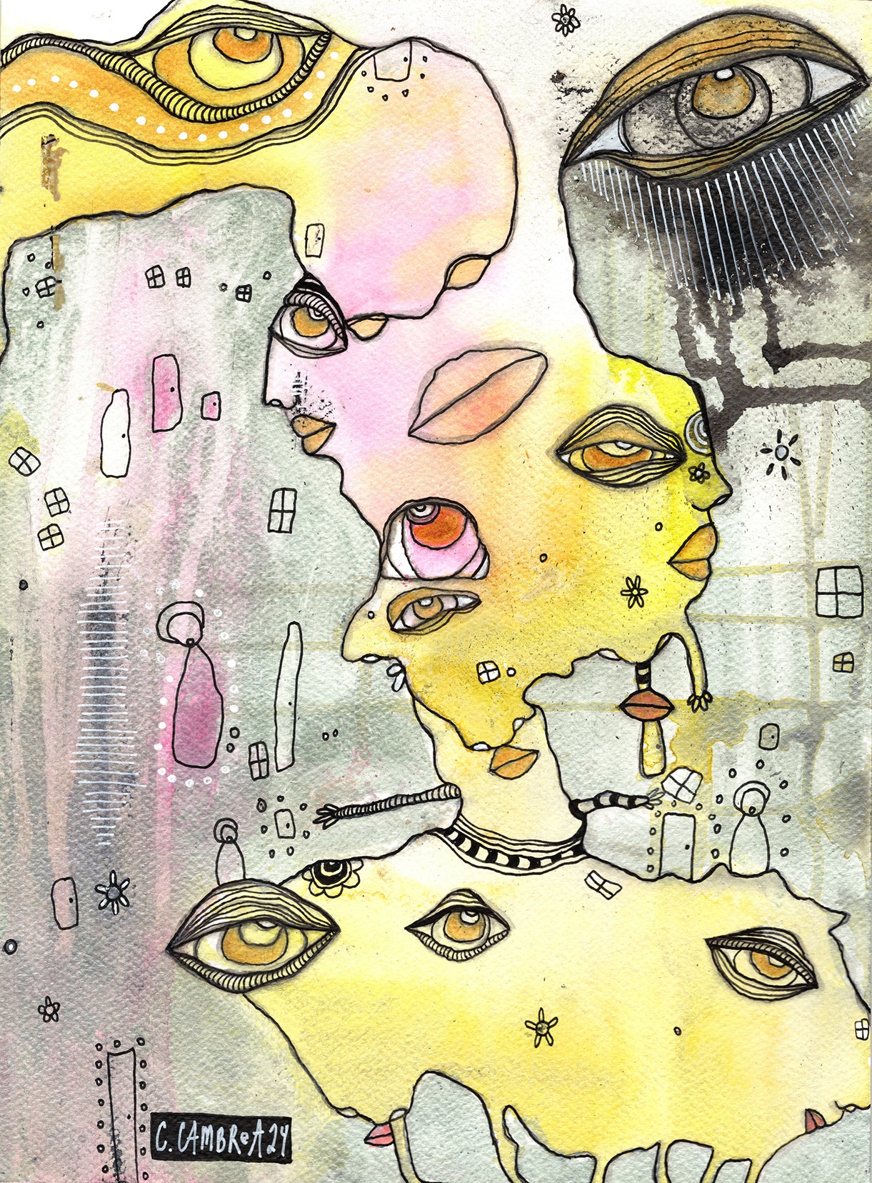 "Dripping with Friends" Original Mixed Media art on Watercolor PapeR