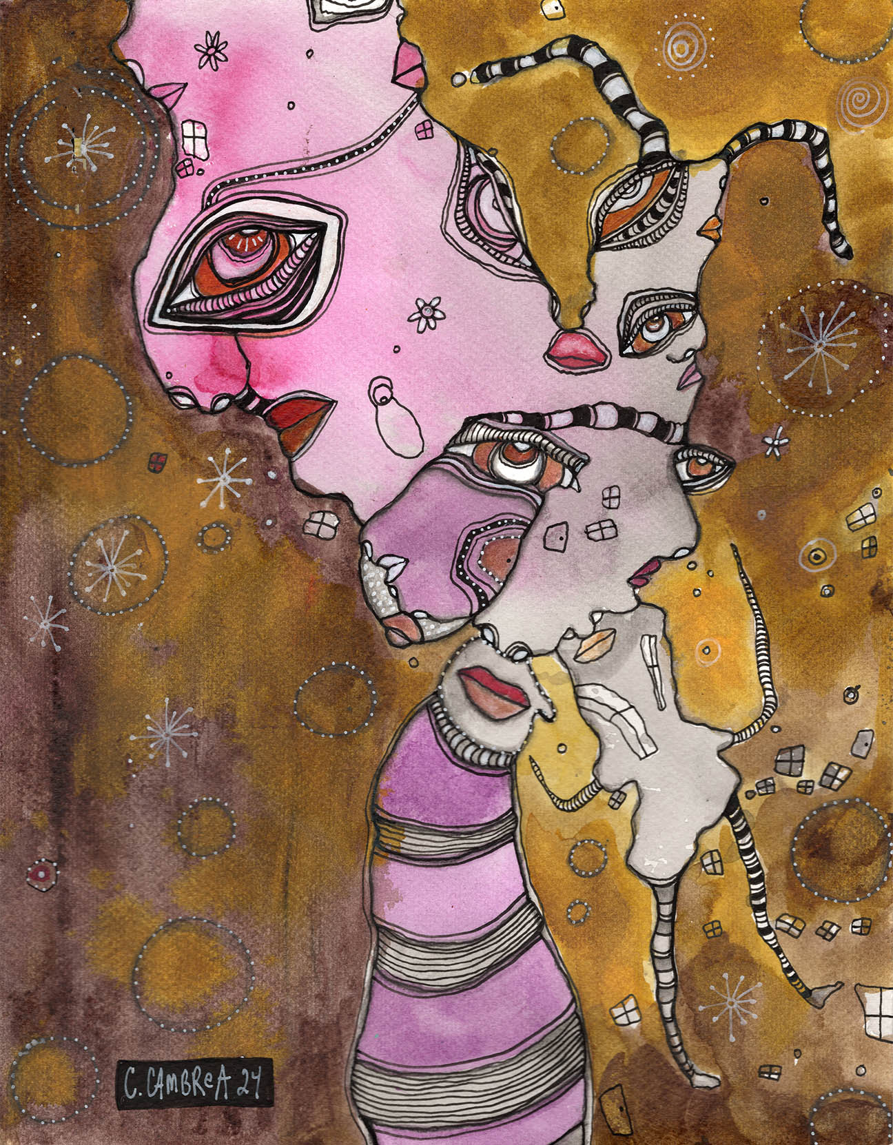 "Enmeshed" Original Mixed Media art on Watercolor Paper
