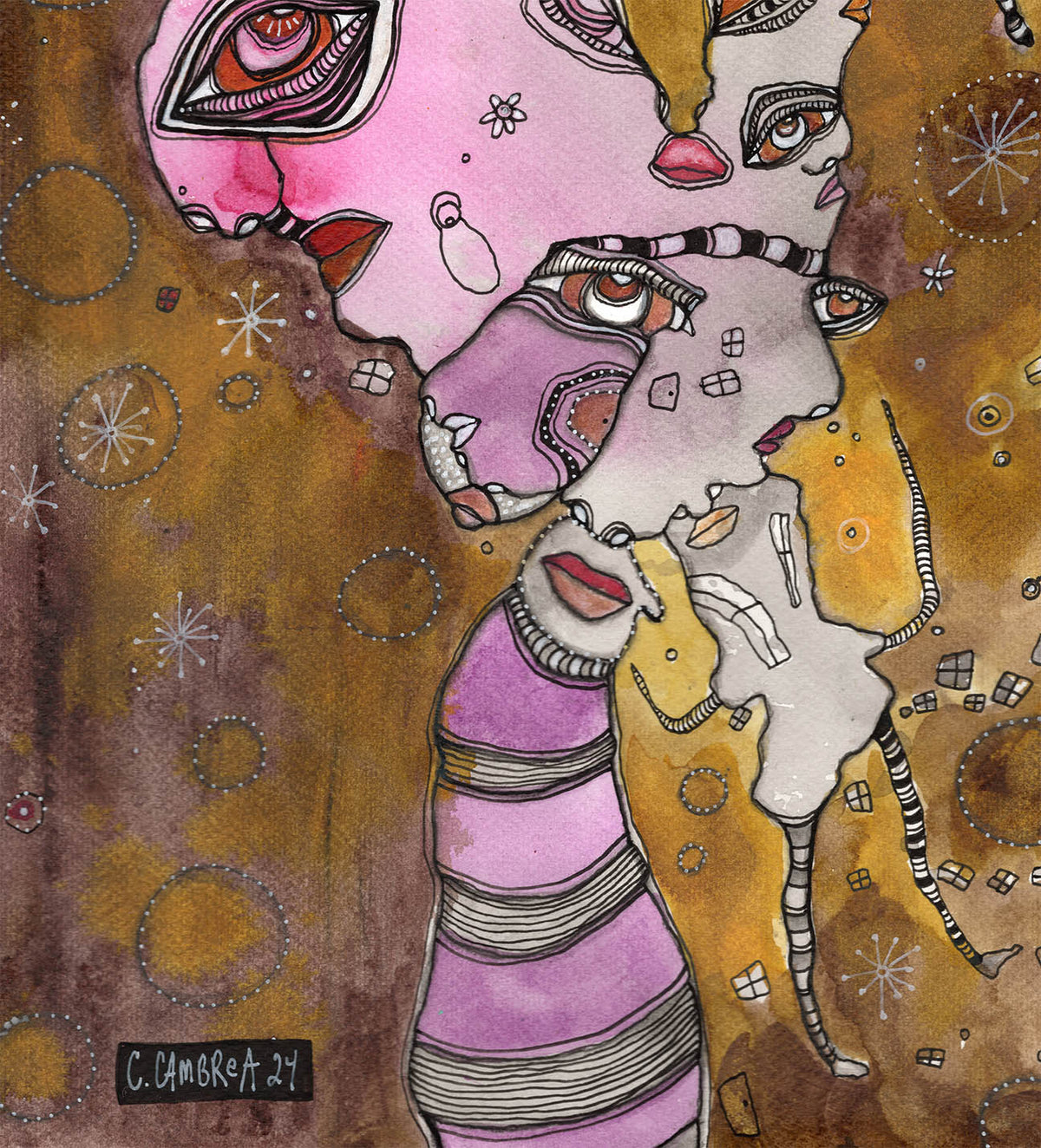 &quot;Enmeshed&quot; Original Mixed Media art on Watercolor Paper