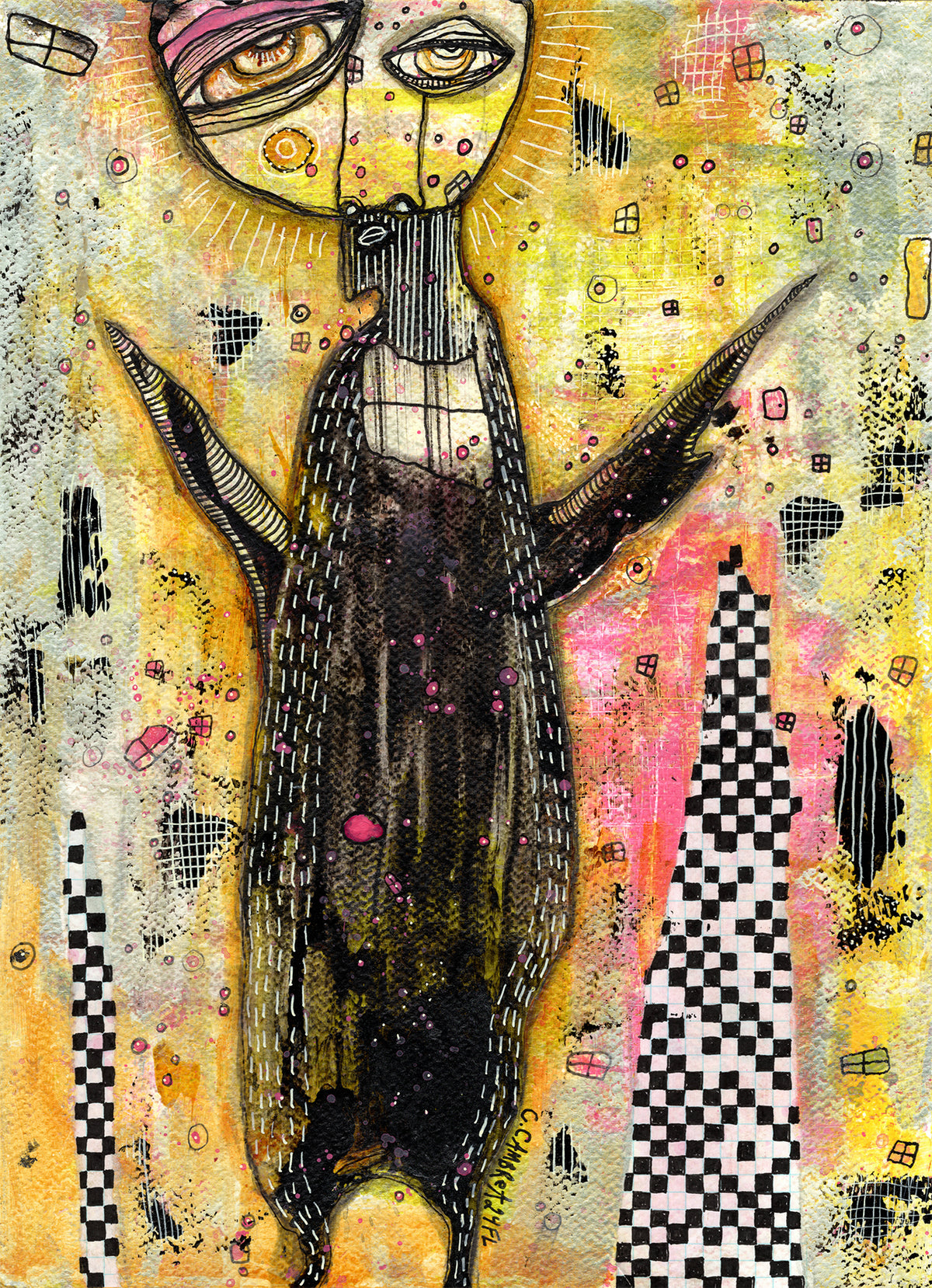 &quot;Feeling the heat&quot; Original Mixed Media art on Watercolor Paper