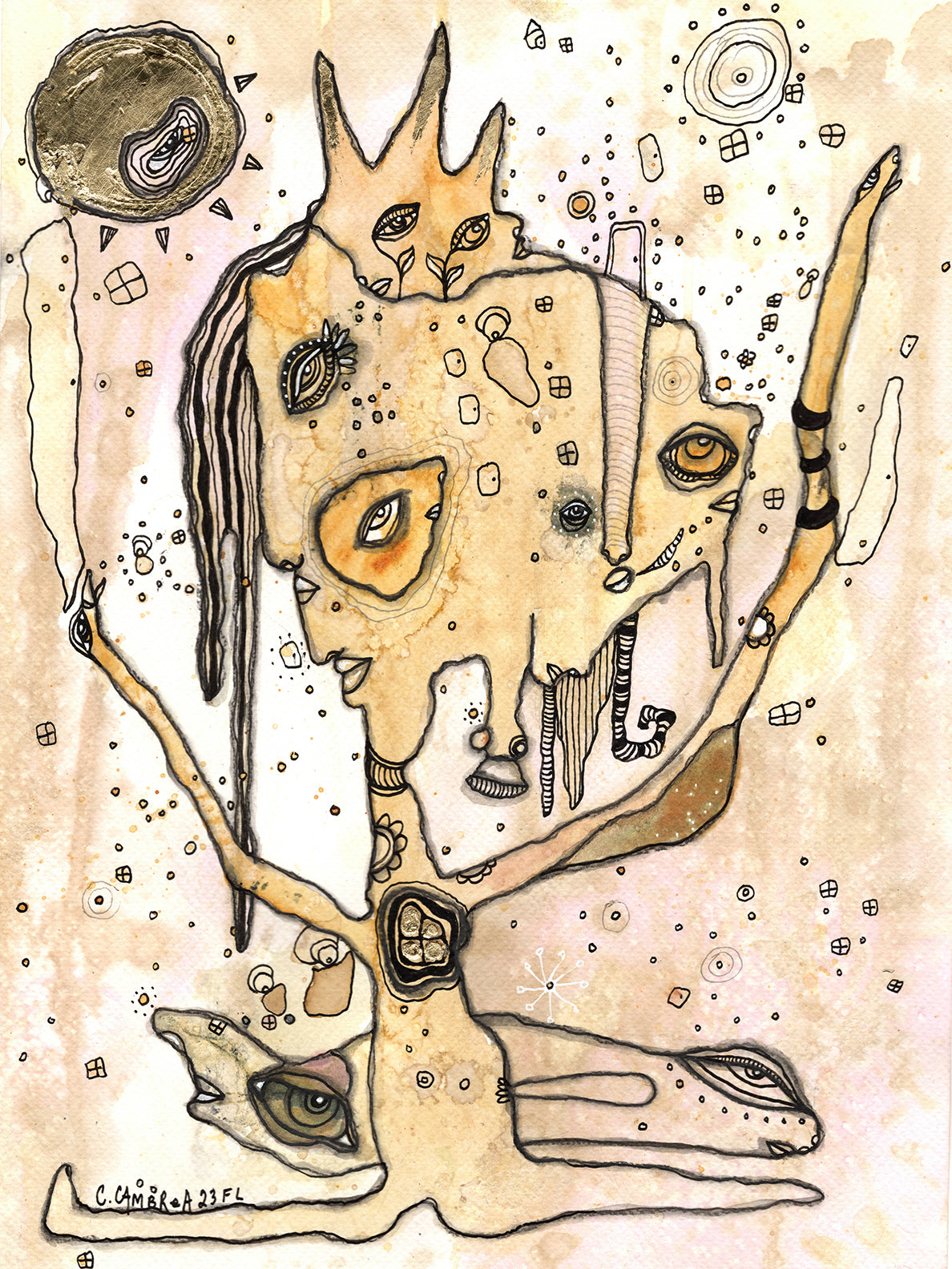 "Feel the Light" Original art with gold leaf