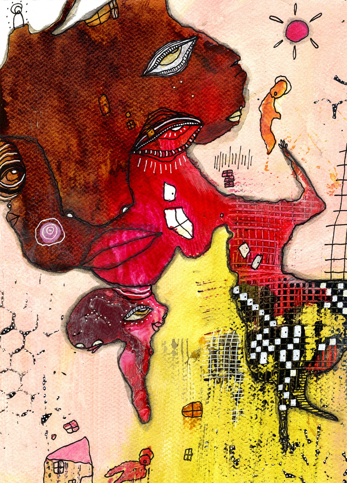 &quot;Floating Away&quot; Original Mixed Media art on Watercolor Paper