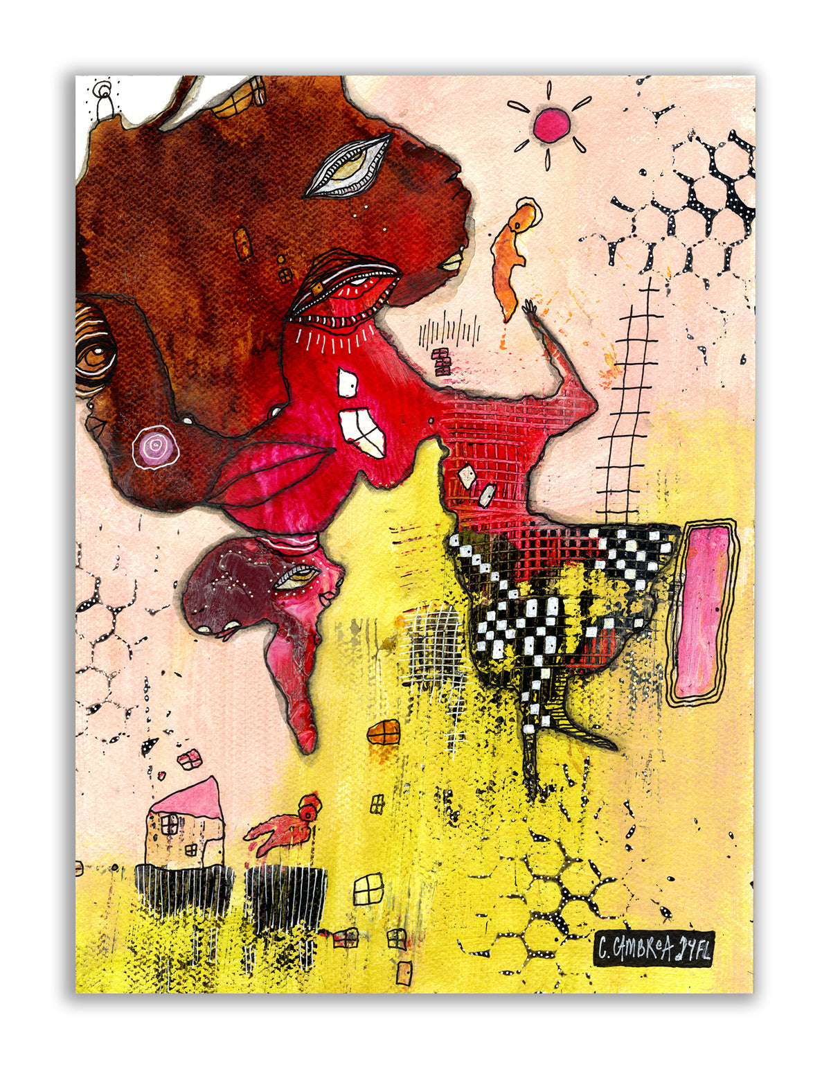 &quot;Floating Away&quot; Original Mixed Media art on Watercolor Paper