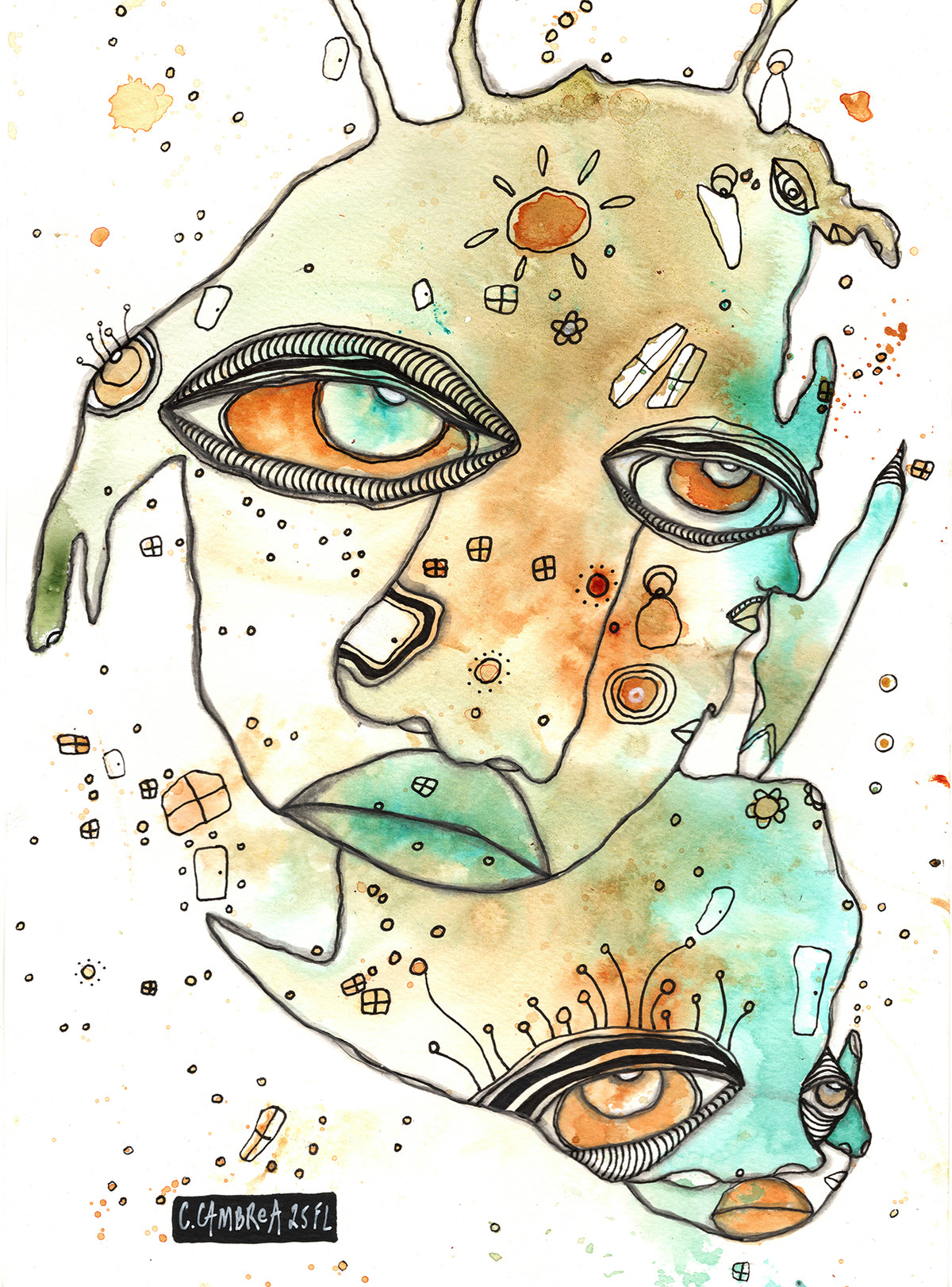 &quot;Flying Away&quot; Original Mixed Media art on Watercolor Paper