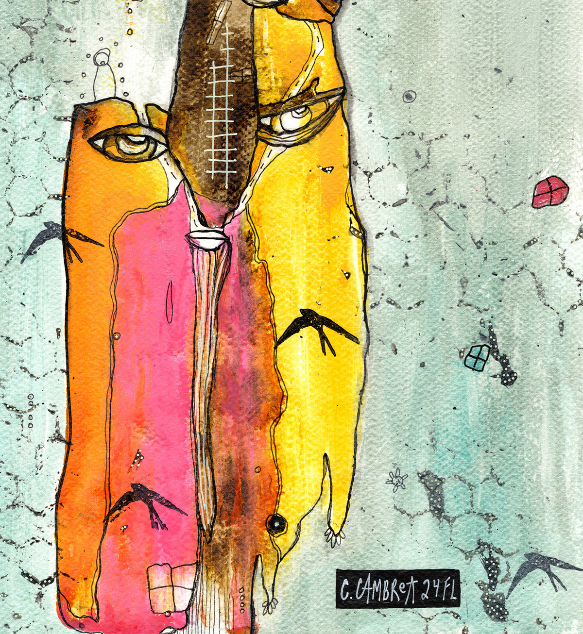 &quot;FREE&quot; Original Mixed Media art on Watercolor Paper