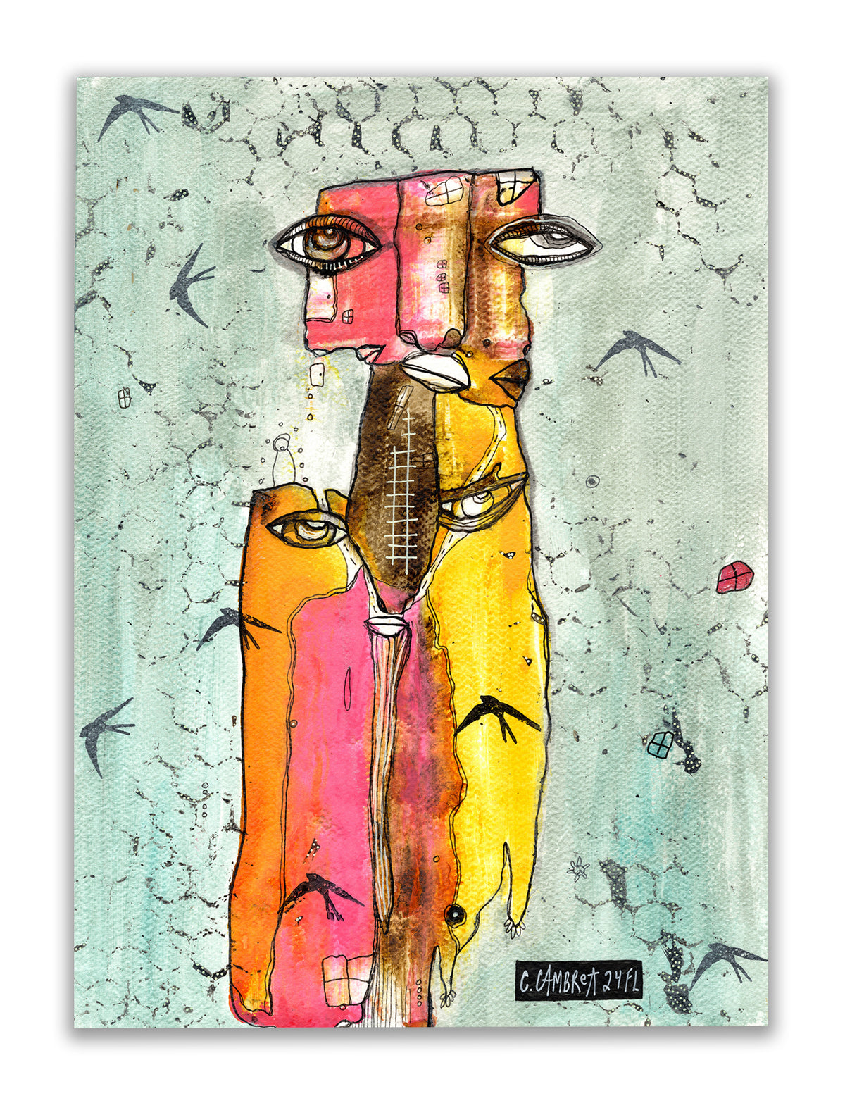 &quot;FREE&quot; Original Mixed Media art on Watercolor Paper