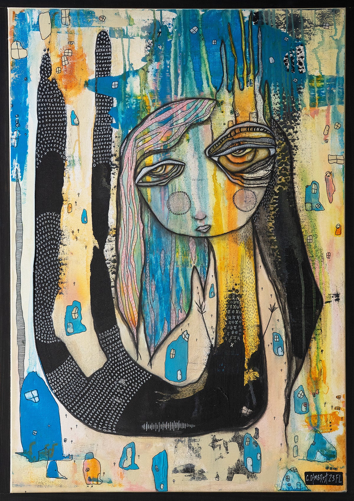 Original Fine Art on Canvas with wood frame &#39;Full of Love&#39;