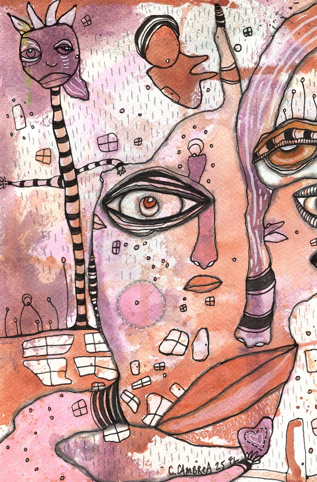 &quot;Have a heart&quot; Original Mixed Media art on Watercolor Paper