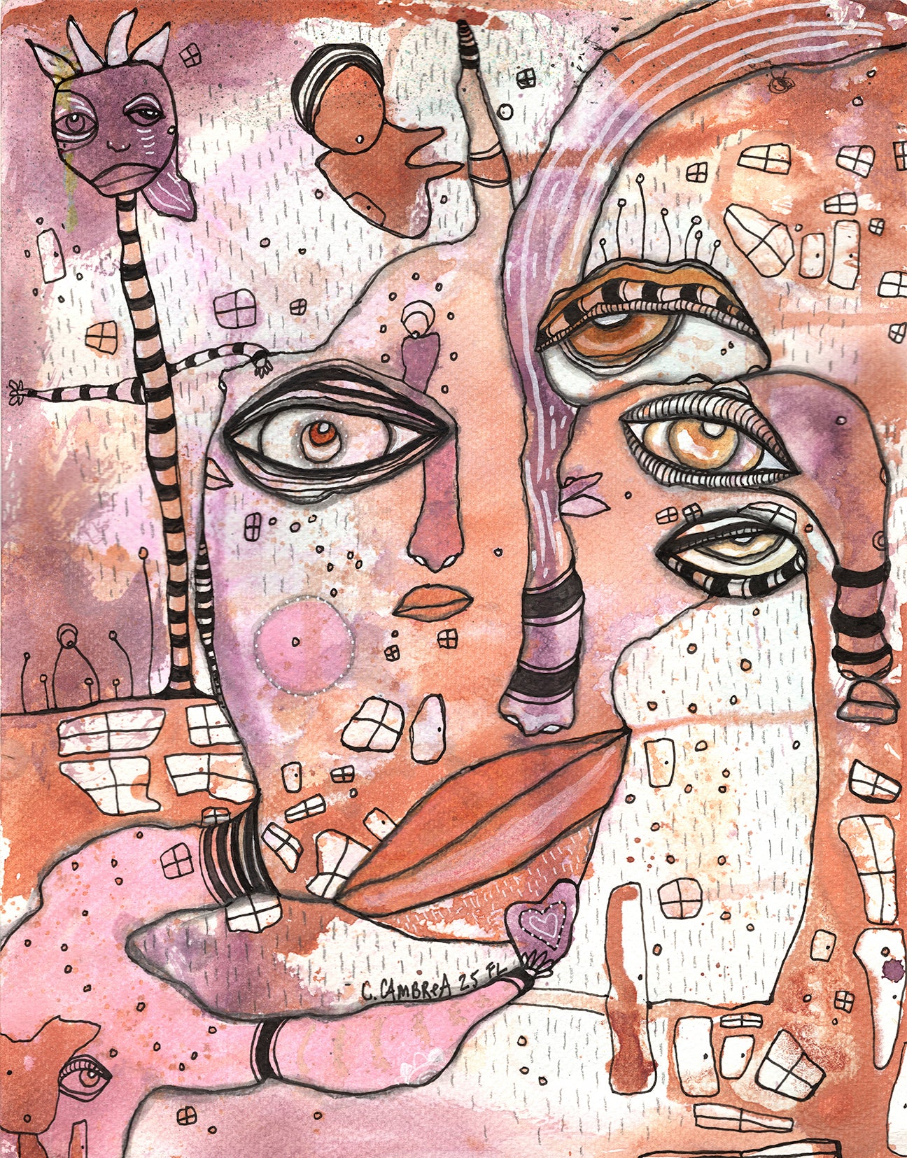 "Have a heart" Original Mixed Media art on Watercolor Paper