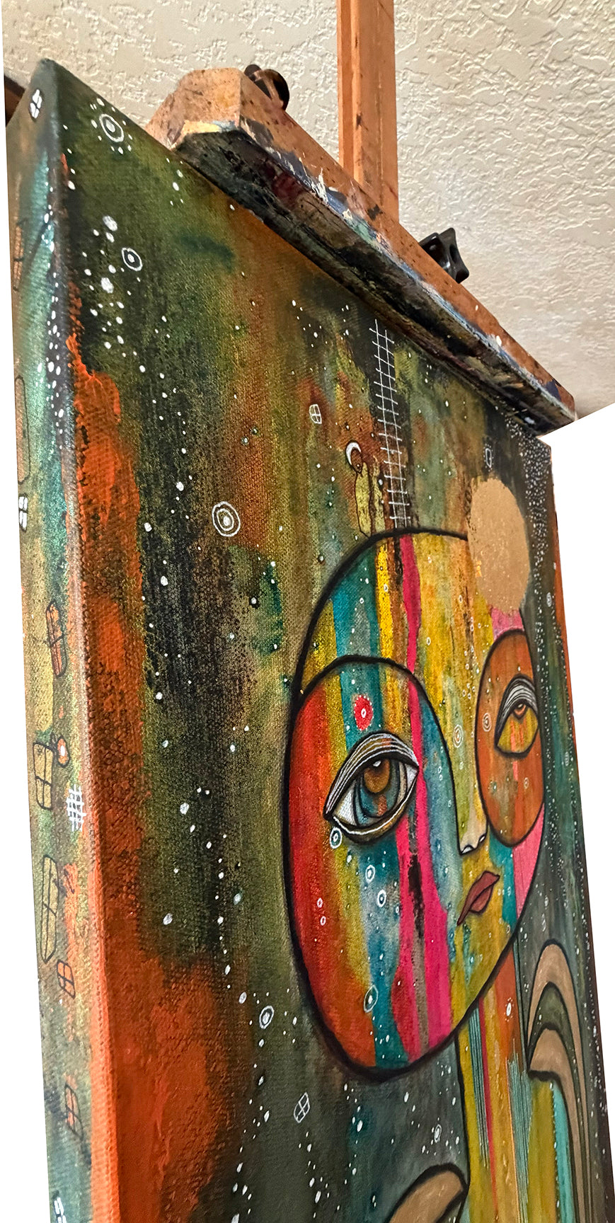 AVAILABLE at SOFT WATER GALLERY- Fine Art on Canvas with Gold Leaf 'Here to help'
