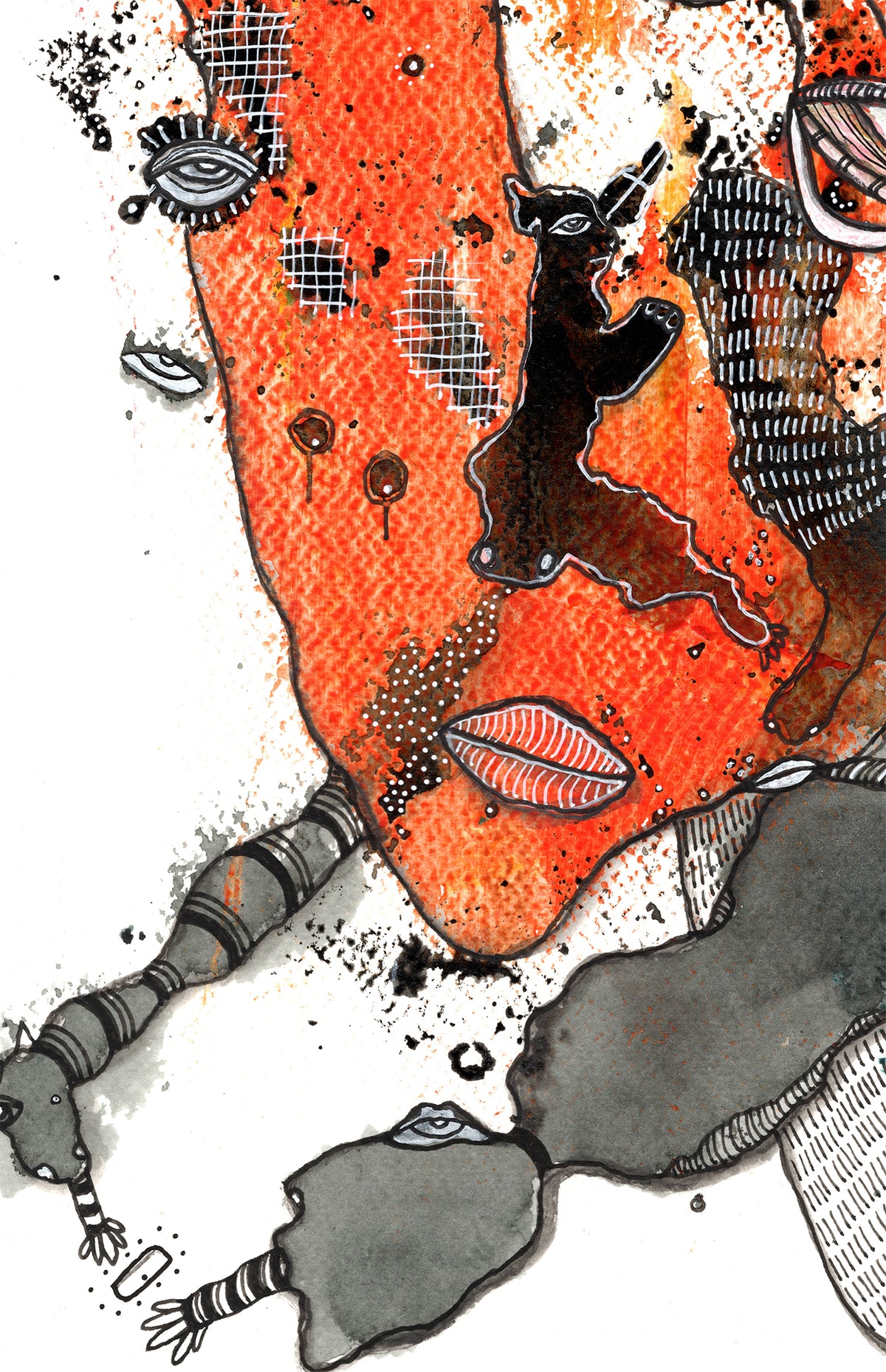 "Hold the Door" Original Mixed Media art on Watercolor Paper — close-up