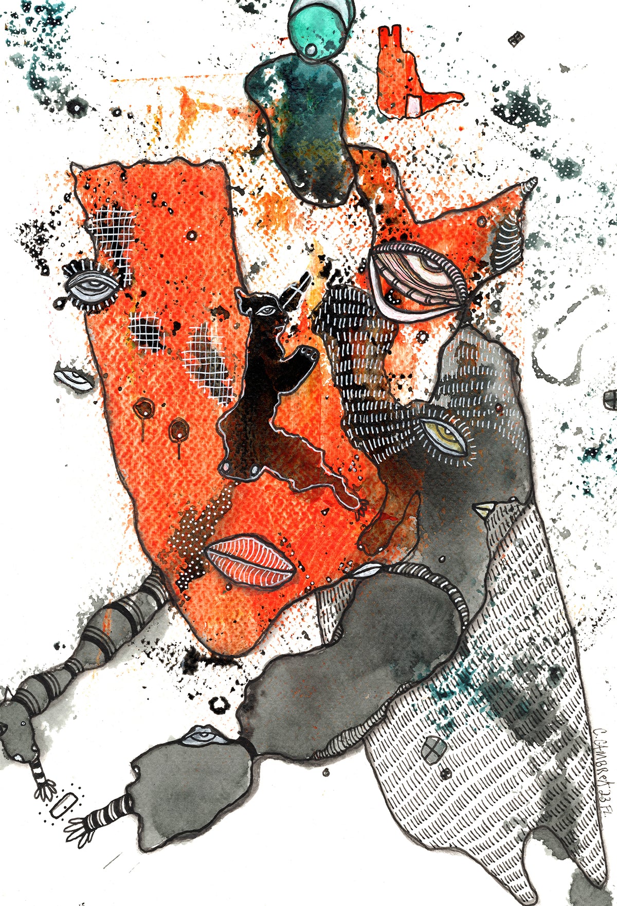 "Hold the Door" Original Mixed Media art on Watercolor Paper — detail view