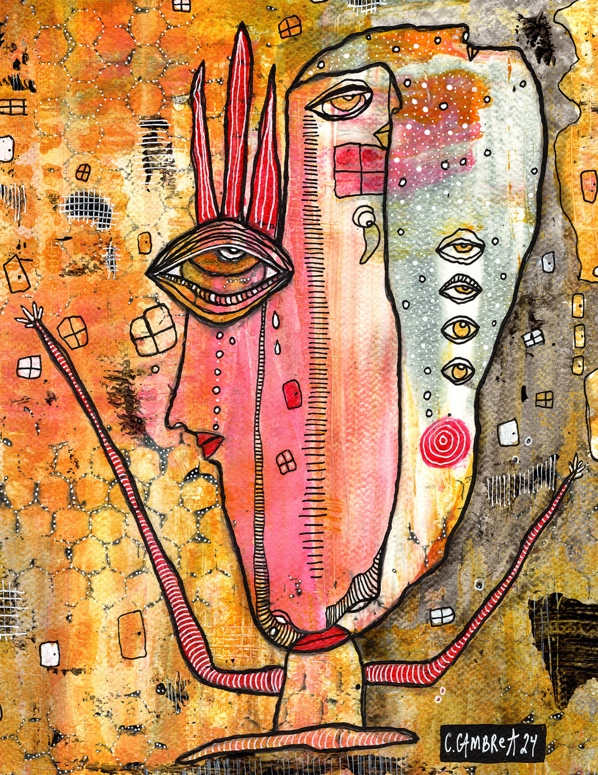 &quot;Hugs Needed&quot; Original Mixed Media art on Watercolor Paper