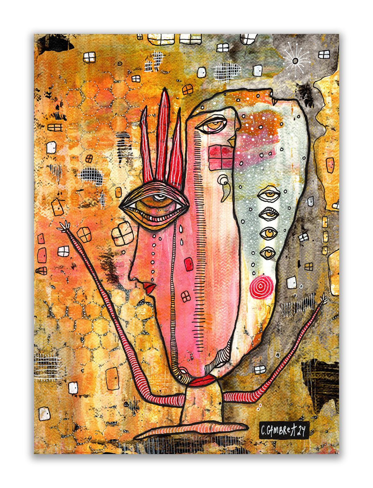 &quot;Hugs Needed&quot; Original Mixed Media art on Watercolor Paper