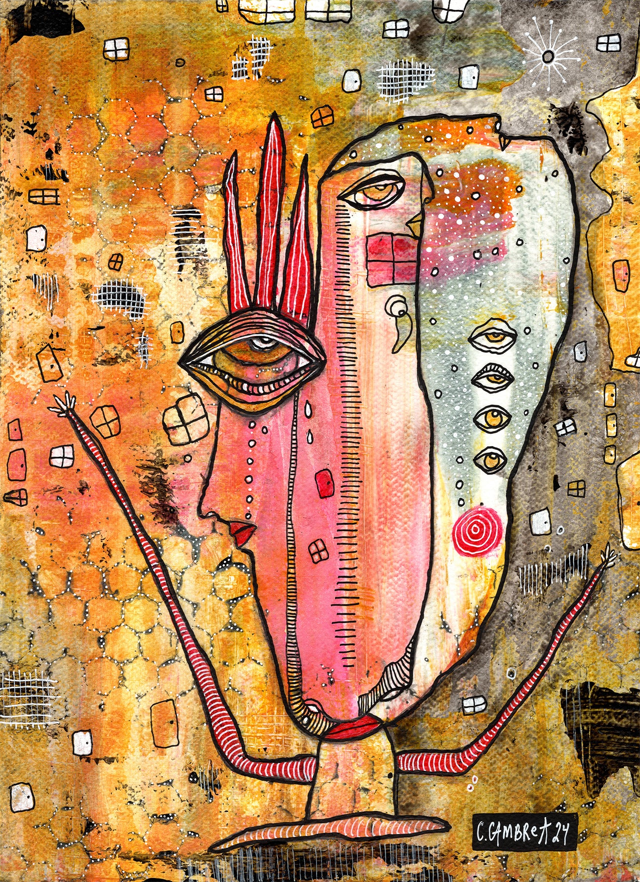 "Hugs Needed" Original Mixed Media art on Watercolor Paper