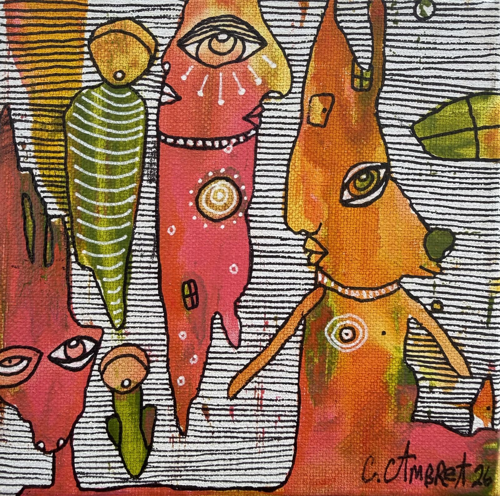 It's Play Time - original mixed media painting on canvas by C. Cambrea
