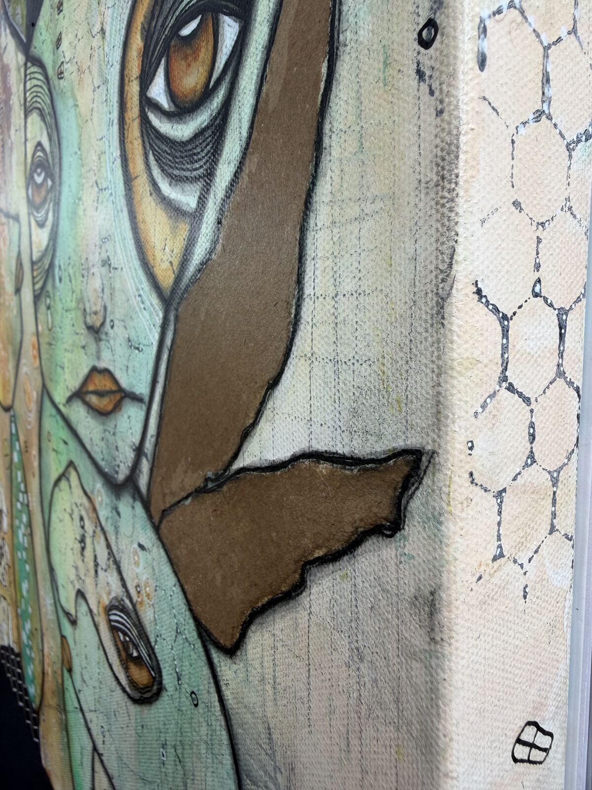 Whispers - side view showing canvas edge and depth, original mixed media painting by C. Cambrea