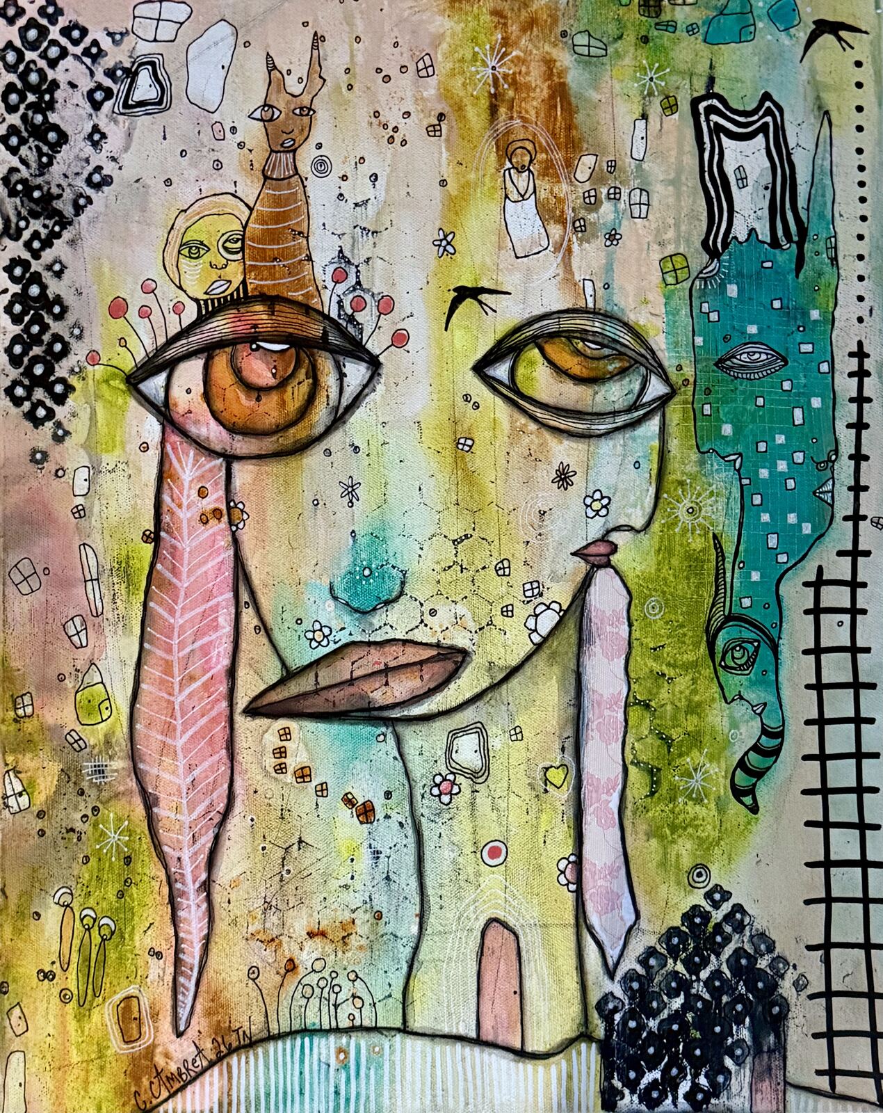 Dreaming - original mixed media painting on canvas by C. Cambrea