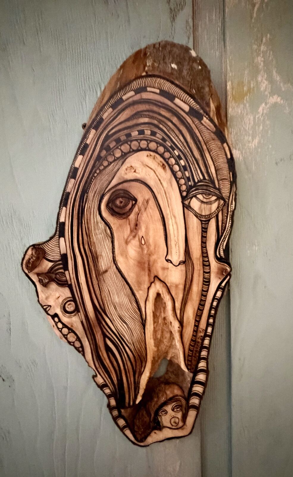 AHHH - original wood burned pyrography art by C. Cambrea