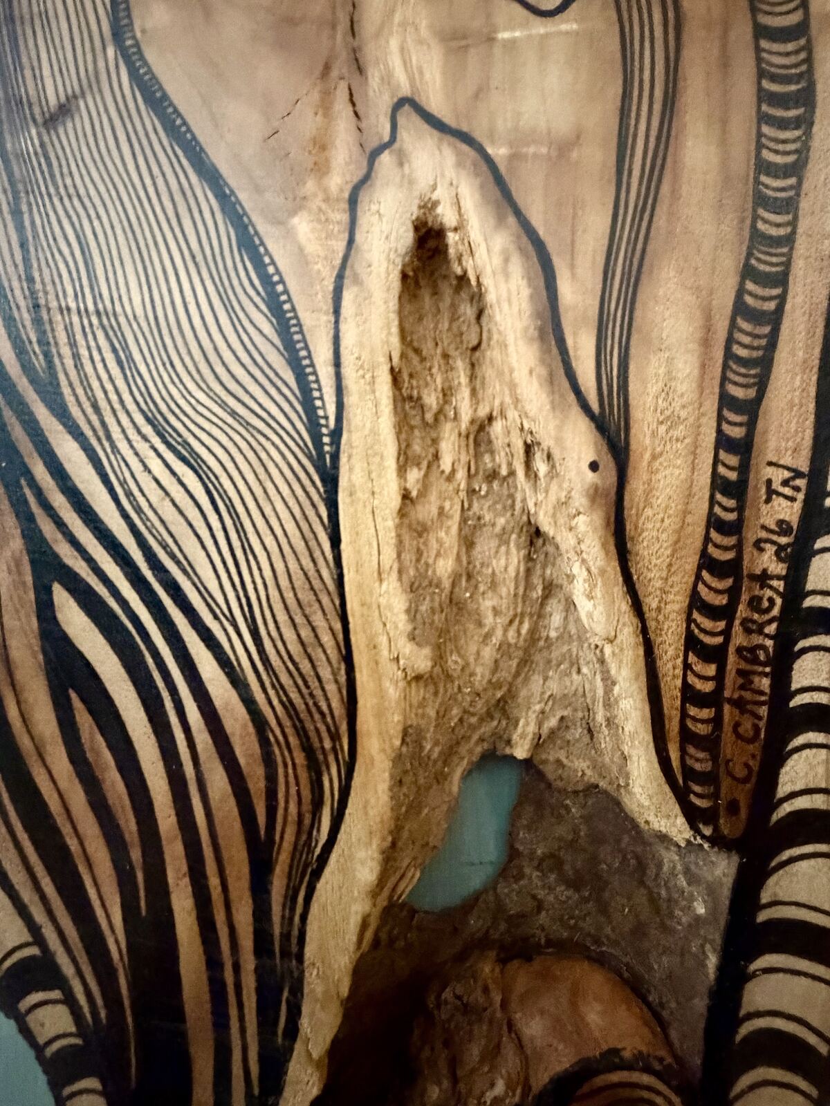 AHHH - alternate angle view, original wood burned pyrography art by C. Cambrea