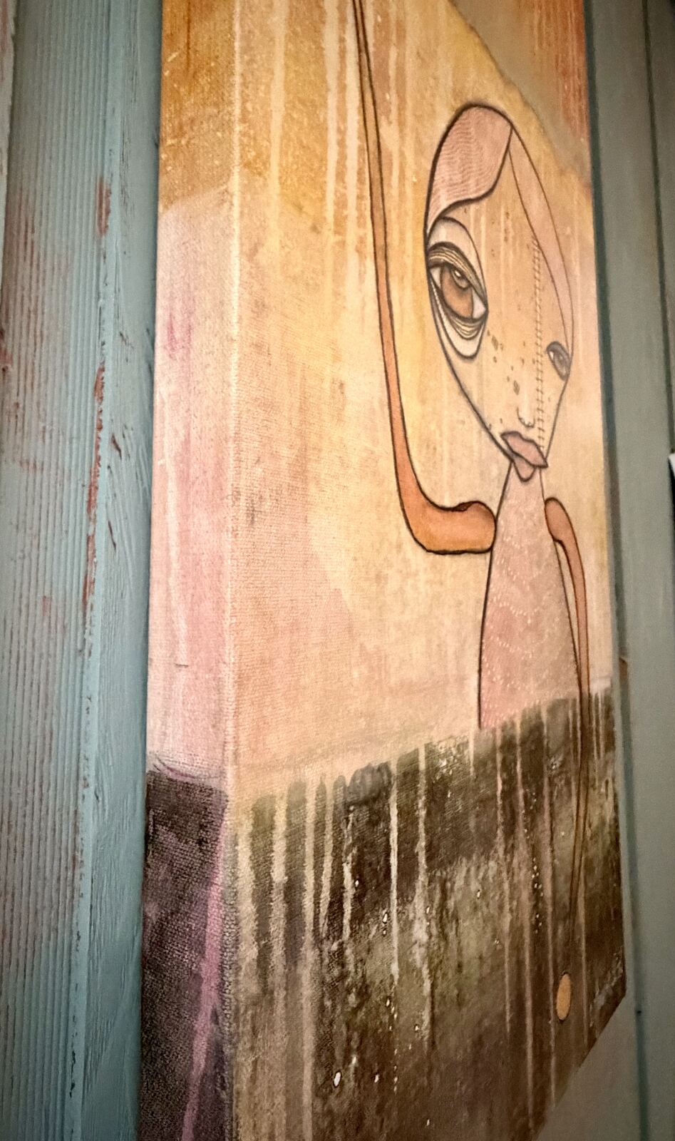 Balance - angled side view showing canvas edge, original mixed media painting by C. Cambrea
