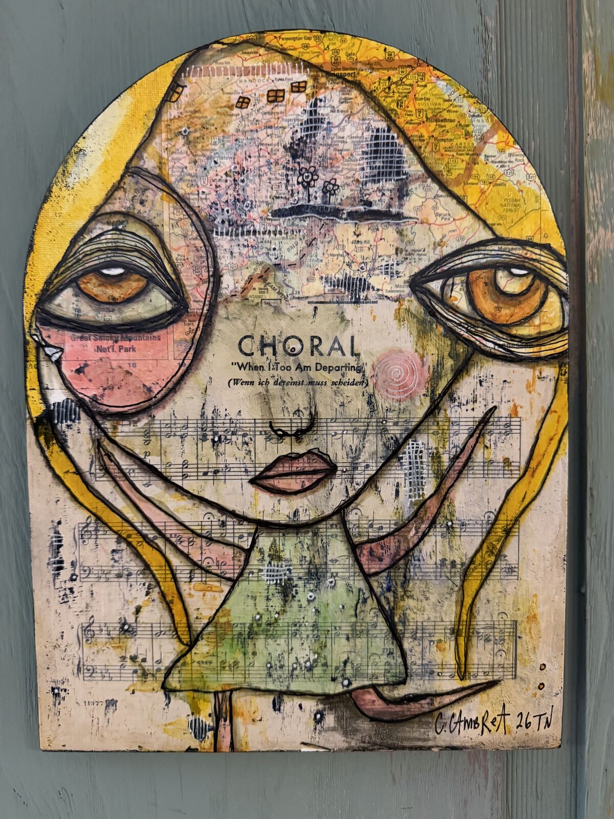 When I Too Am Departing - original mixed media painting on wood panel by C. Cambrea