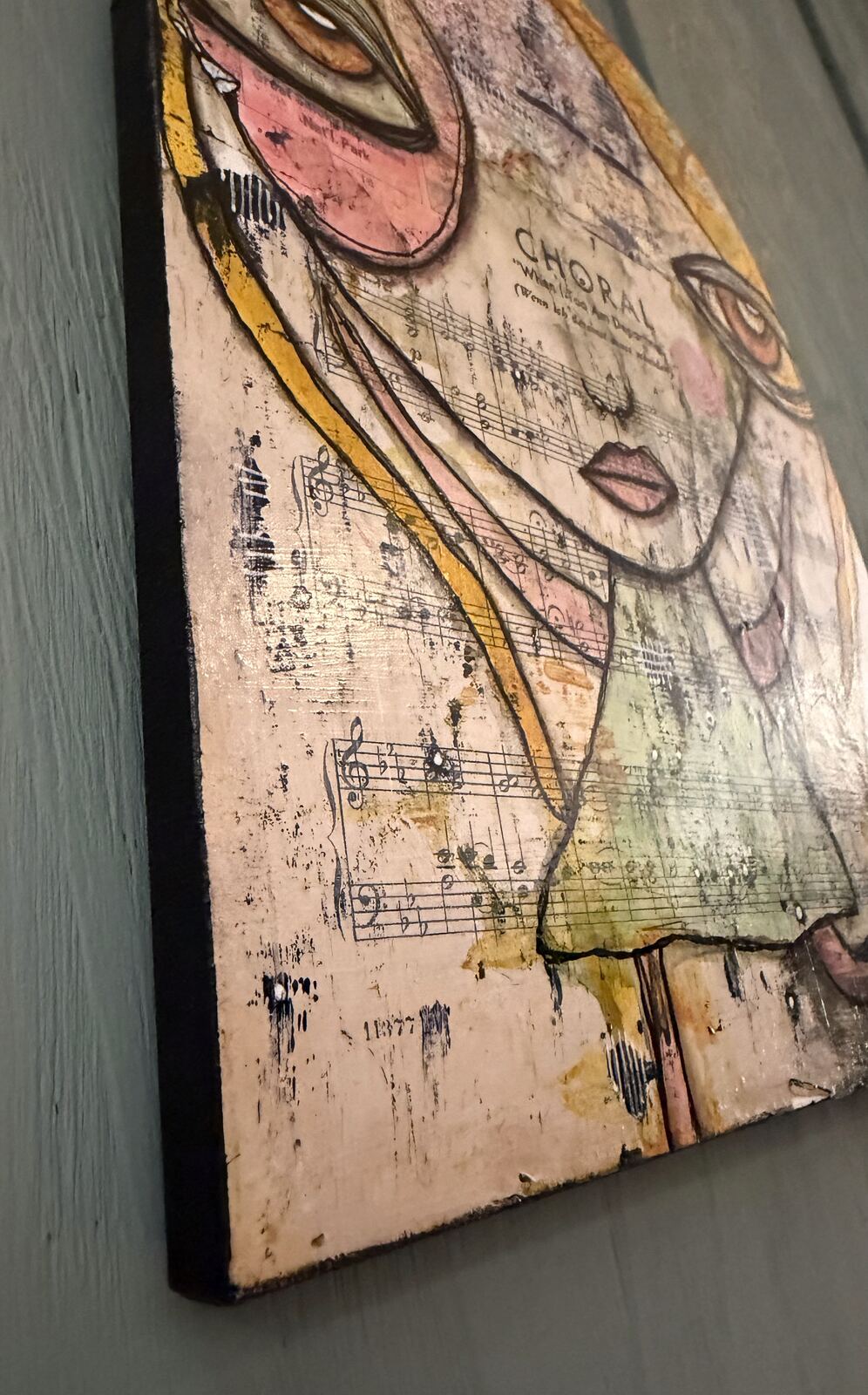 When I Too Am Departing - side view showing wood panel depth, original mixed media painting by C. Cambrea