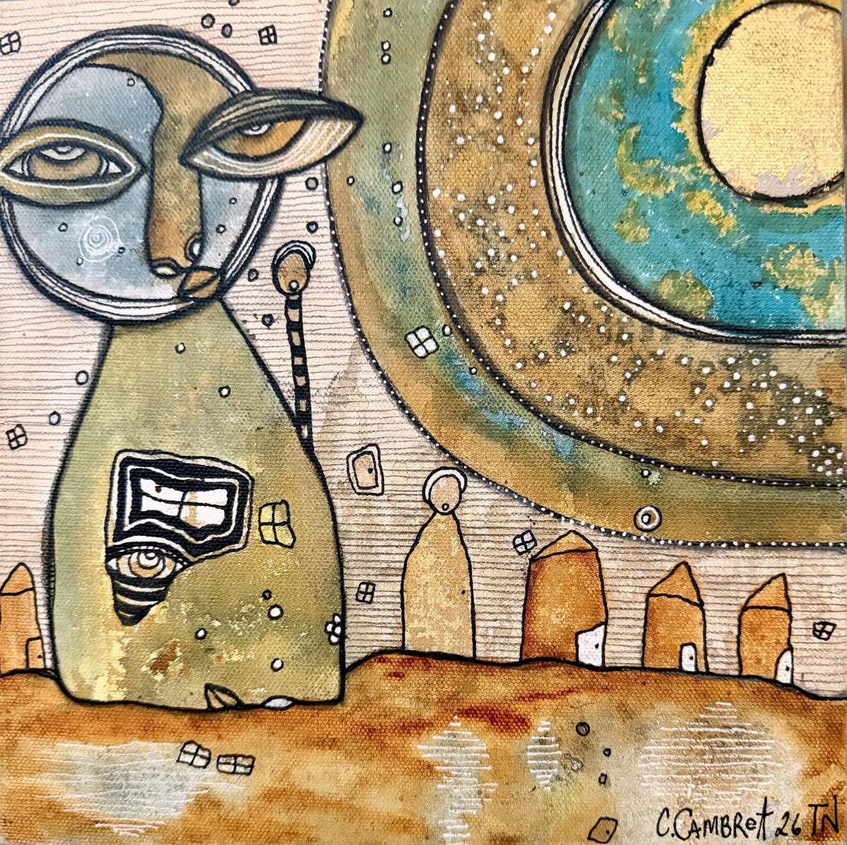 Choices - original mixed media painting on canvas with gold leaf by C. Cambrea