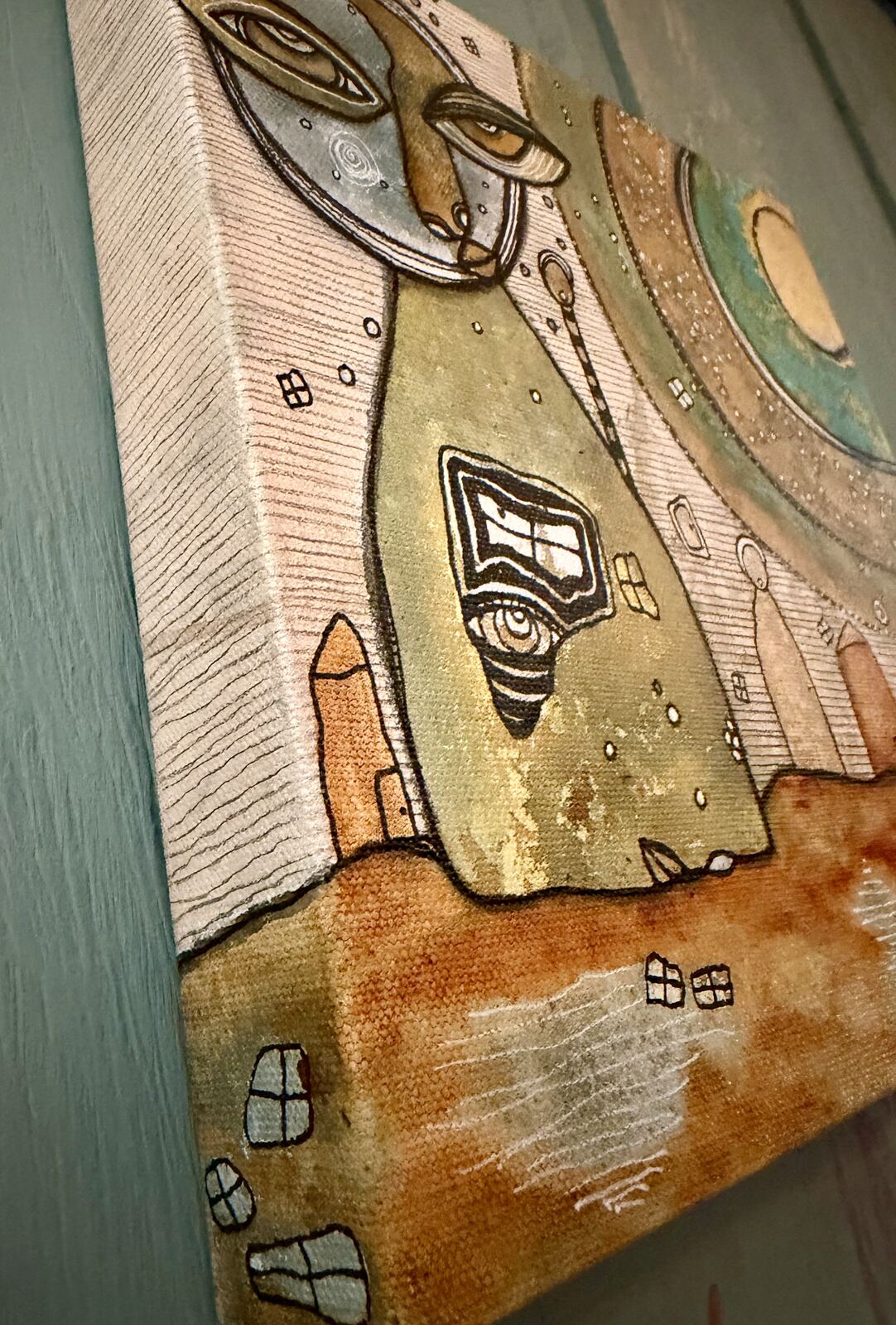 Choices - side view showing canvas edge and depth, original mixed media painting by C. Cambrea
