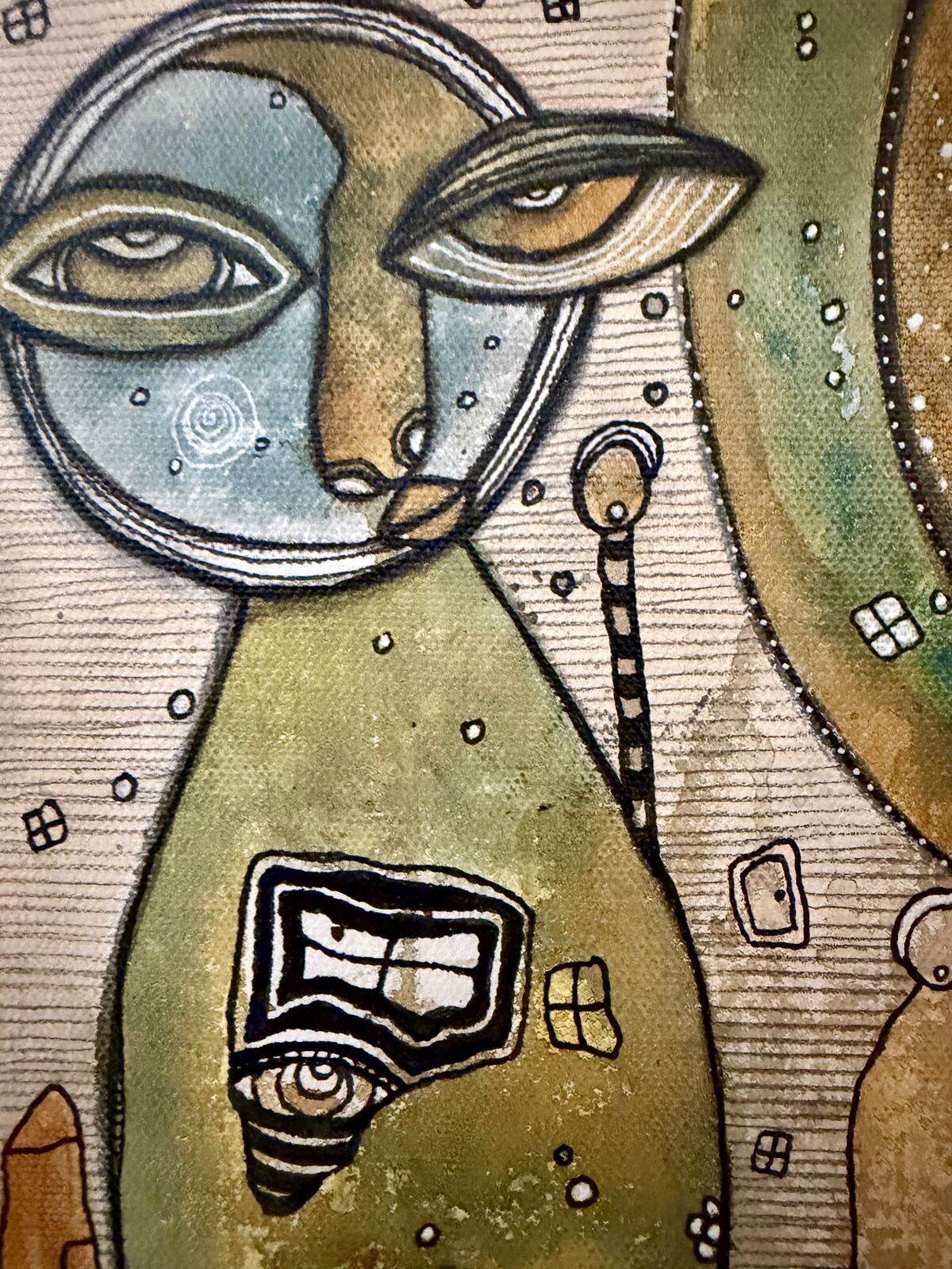 Choices - close up detail view, original mixed media painting on canvas by C. Cambrea