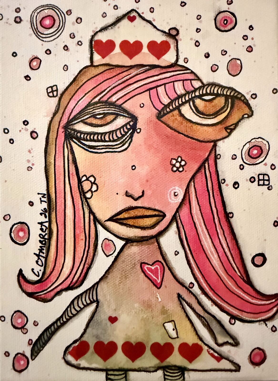 Queen of Hearts - original mixed media painting on canvas by C. Cambrea