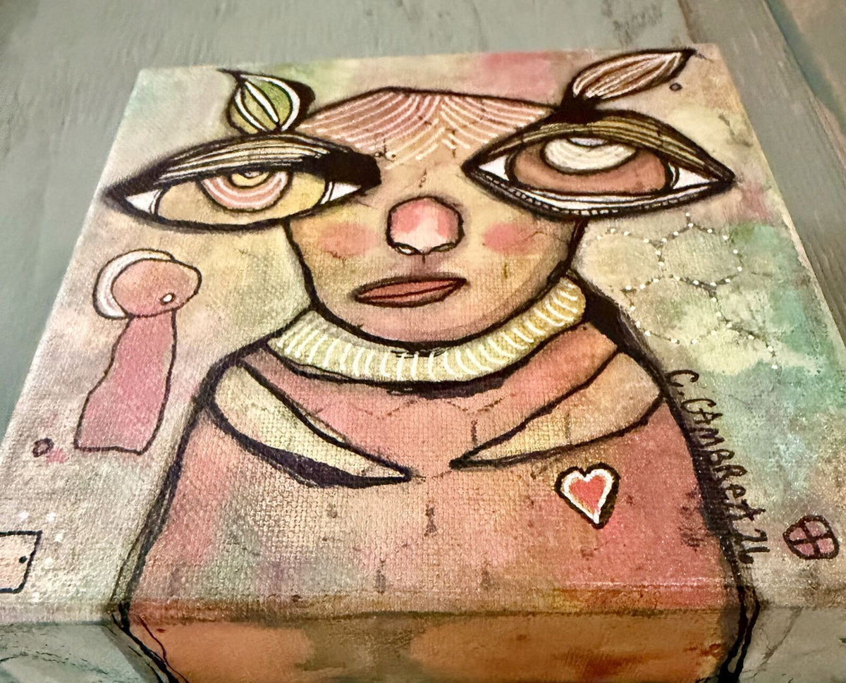 Remind Me - side view showing canvas edge and depth, original mixed media painting by C. Cambrea
