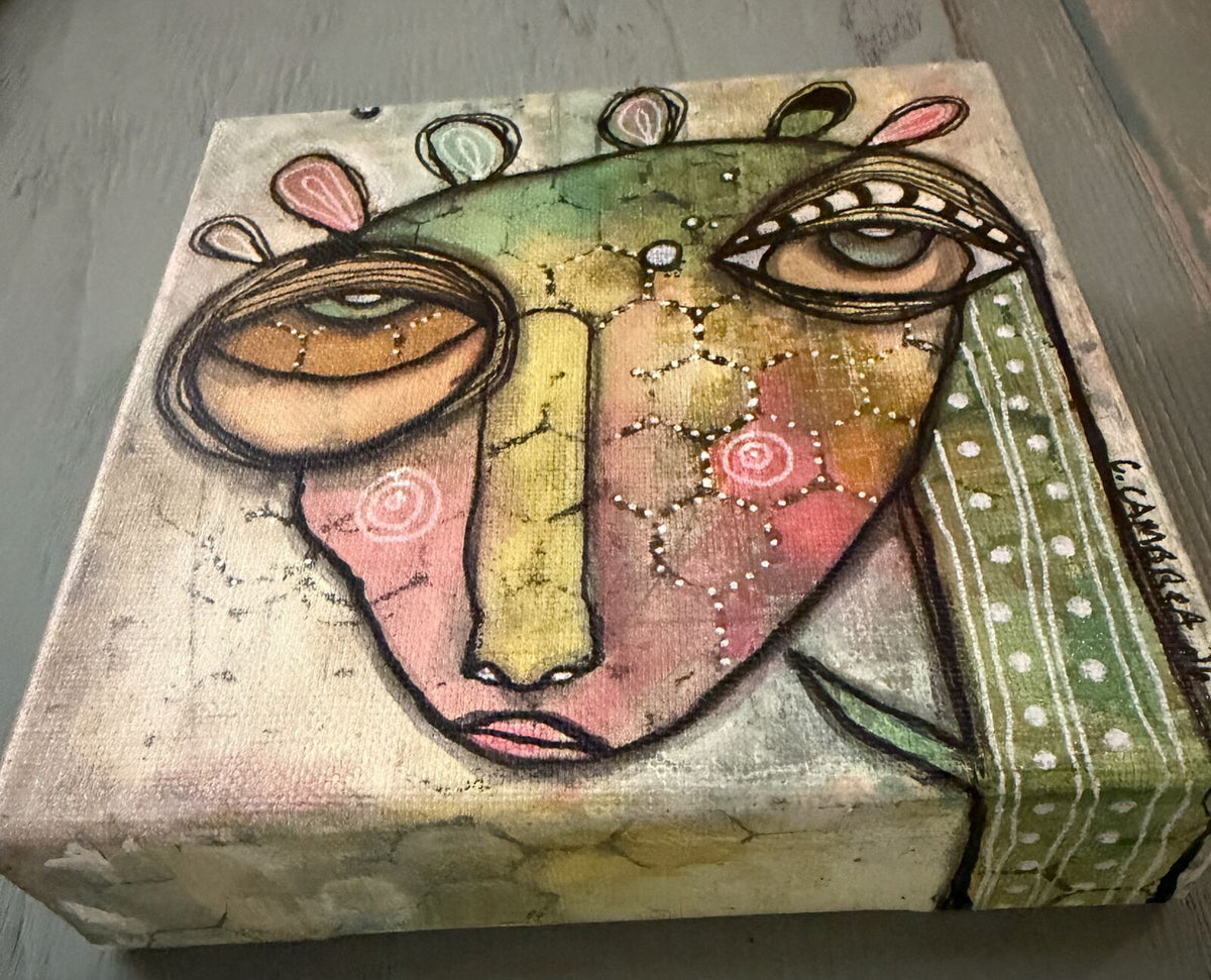 I Wonder - side view showing canvas edge and depth, original mixed media painting by C. Cambrea