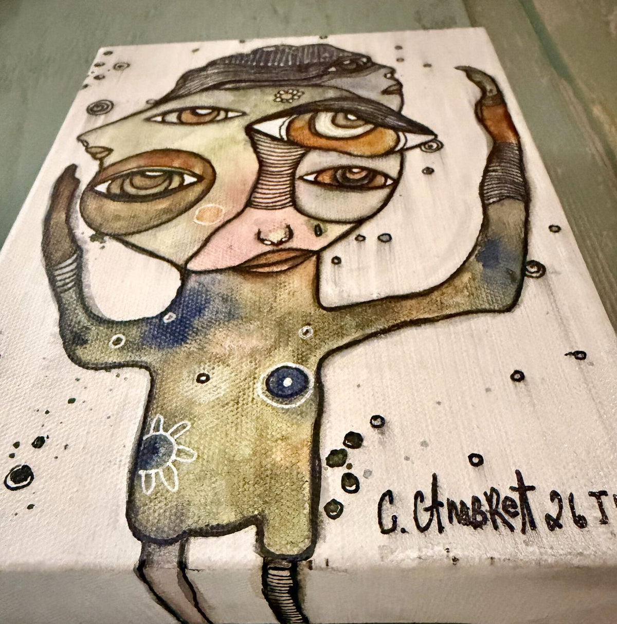 Routing for You - side view showing canvas edge and depth, original mixed media painting by C. Cambrea
