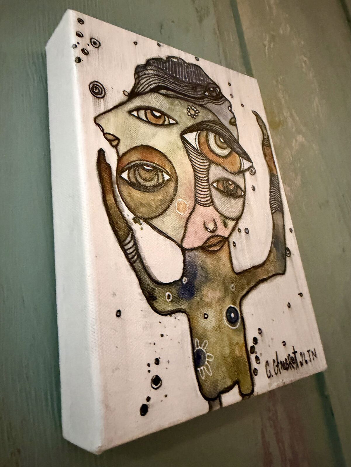 Routing for You - angled side view showing canvas depth, original mixed media painting by C. Cambrea