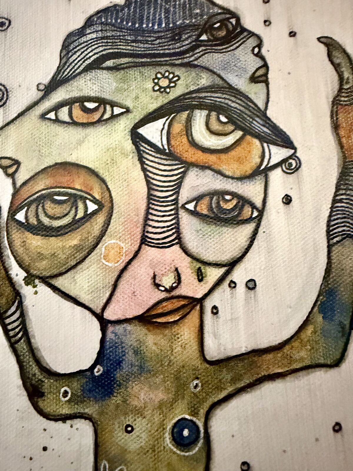 Routing for You - alternate straight-on view, original mixed media painting on canvas by C. Cambrea