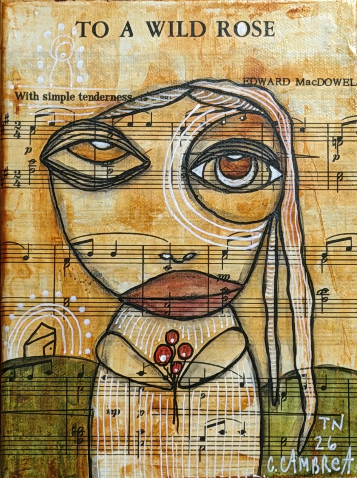 Corner angle view of "To A Wild Rose" showing canvas depth and signature