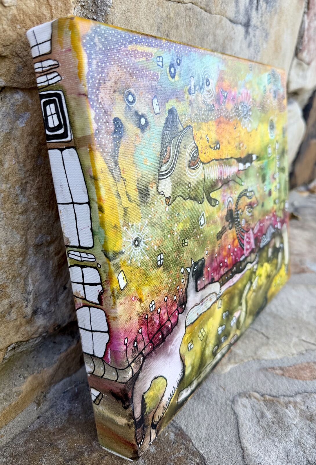 Angled view of "The In Between" showing the canvas edge and depth