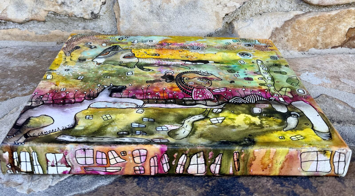 Full angled view of "The In Between" showing the dreamlike scene, signed by C. Cambrea