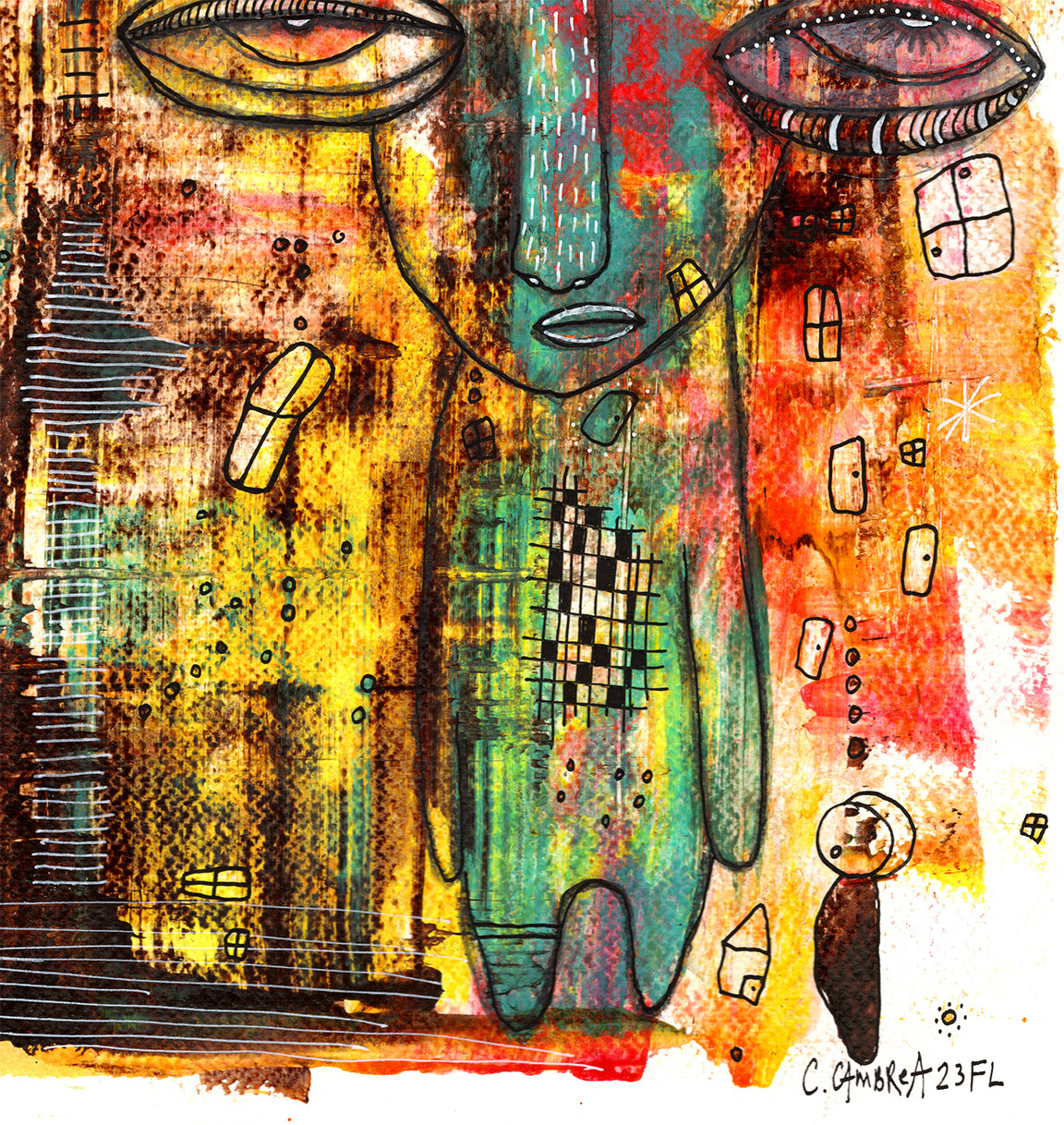 &quot;I&#39;m right here&quot; Original Mixed Media art on Watercolor Paper