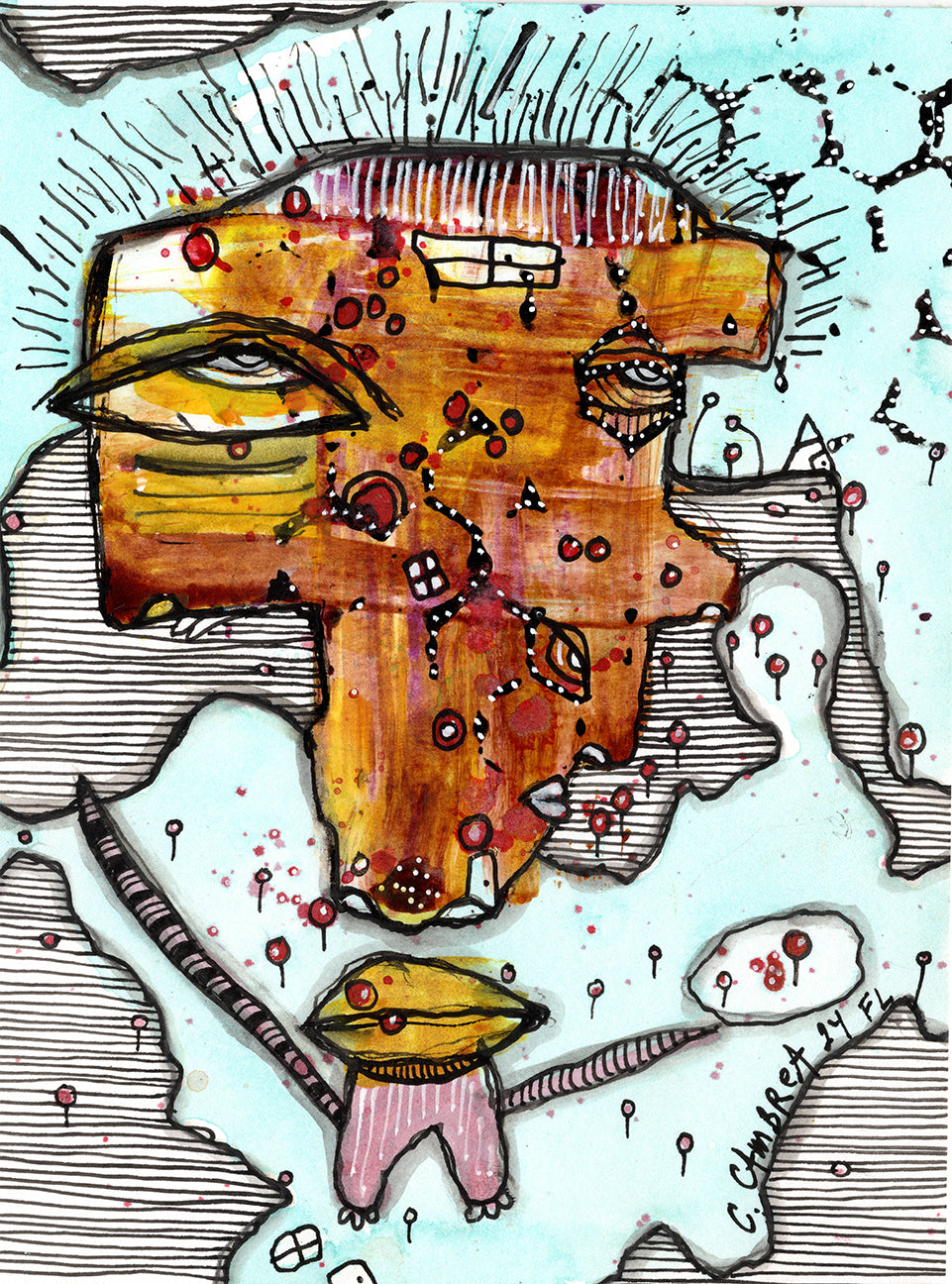 "I jumped" Original Mixed Media art on Watercolor Paper