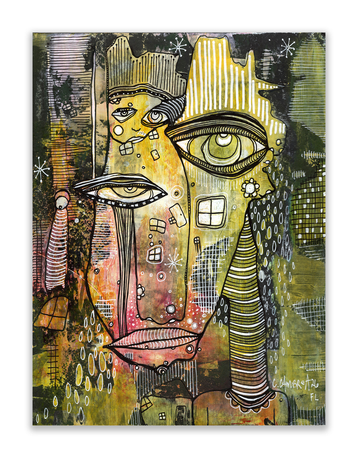 "Just Hangin" Original Mixed Media art on Black Watercolor Paper