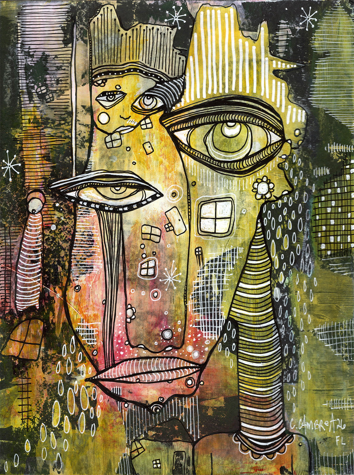 "Just Hangin" Original Mixed Media art on Black Watercolor Paper