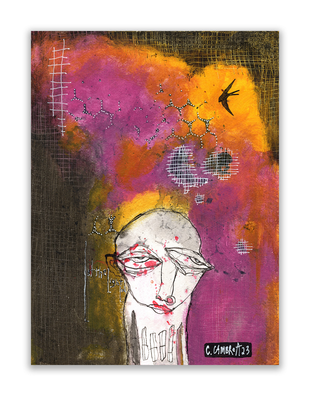 &quot;Let the light in&quot; Original Mixed Media art on Watercolor Paper