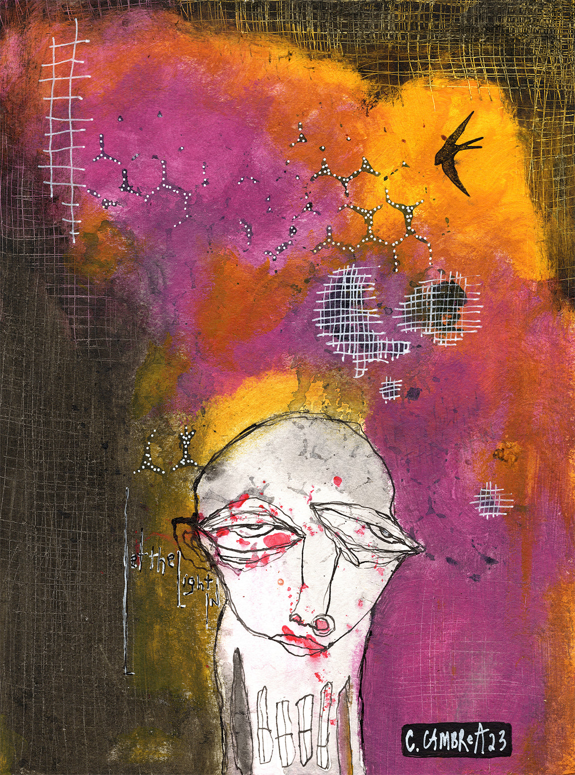 "Let the light in" Original Mixed Media art on Watercolor Paper