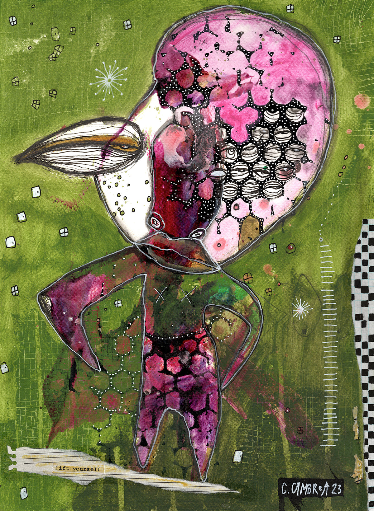 &quot;Lift Yourself&quot; Original Mixed Media Collage art on Watercolor Paper